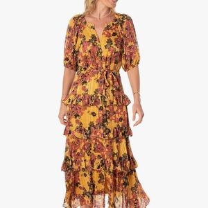 Taylor Women's Floral Print Ruffle Tiered Maxi Dress with Elbow Puff Sle…